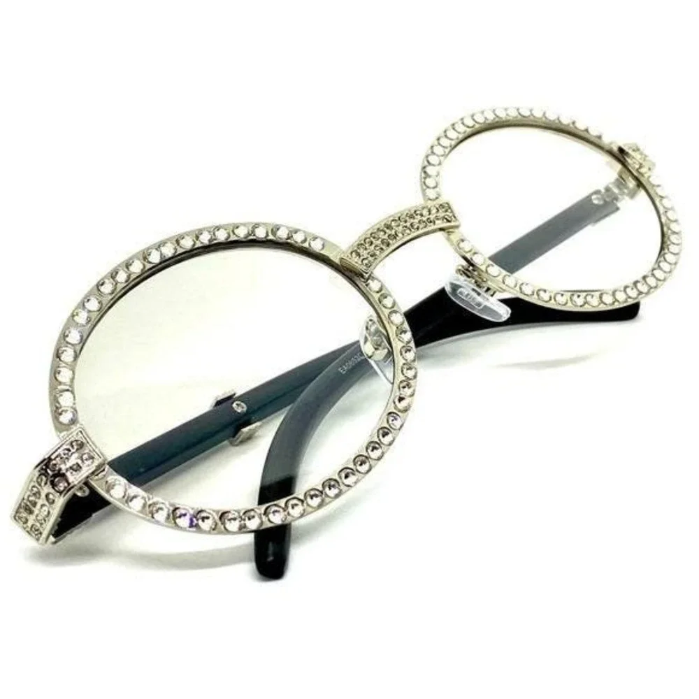 Eyeglasses Silver Metal Frame Clear Tinted Lens‎ Buffs Cholo Style Diamond Style
